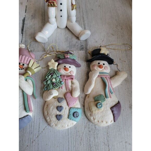 Clay sitting snowman variety ornament set tree broom Xmas - Picture 4 of 9